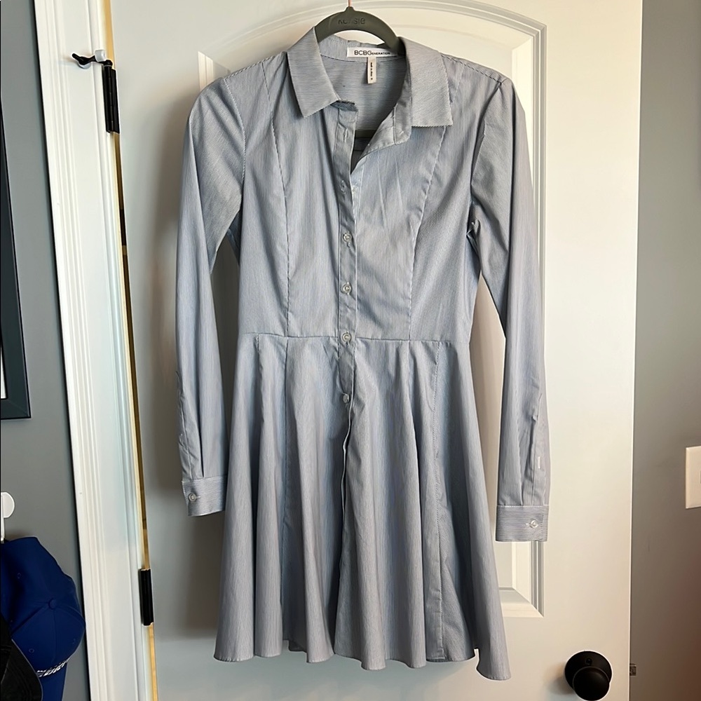 BCBGMaxAzria Light Blue Long-Sleeve Shirt Dress